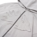 W.Essentiels Label Bleu Affinity Hirondelle Oversize Raw Embroidered Zip Hoodie Pewter Grey