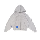 W.Essentiels Label Bleu Affinity Hirondelle Oversize Raw Embroidered Zip Hoodie Pewter Grey