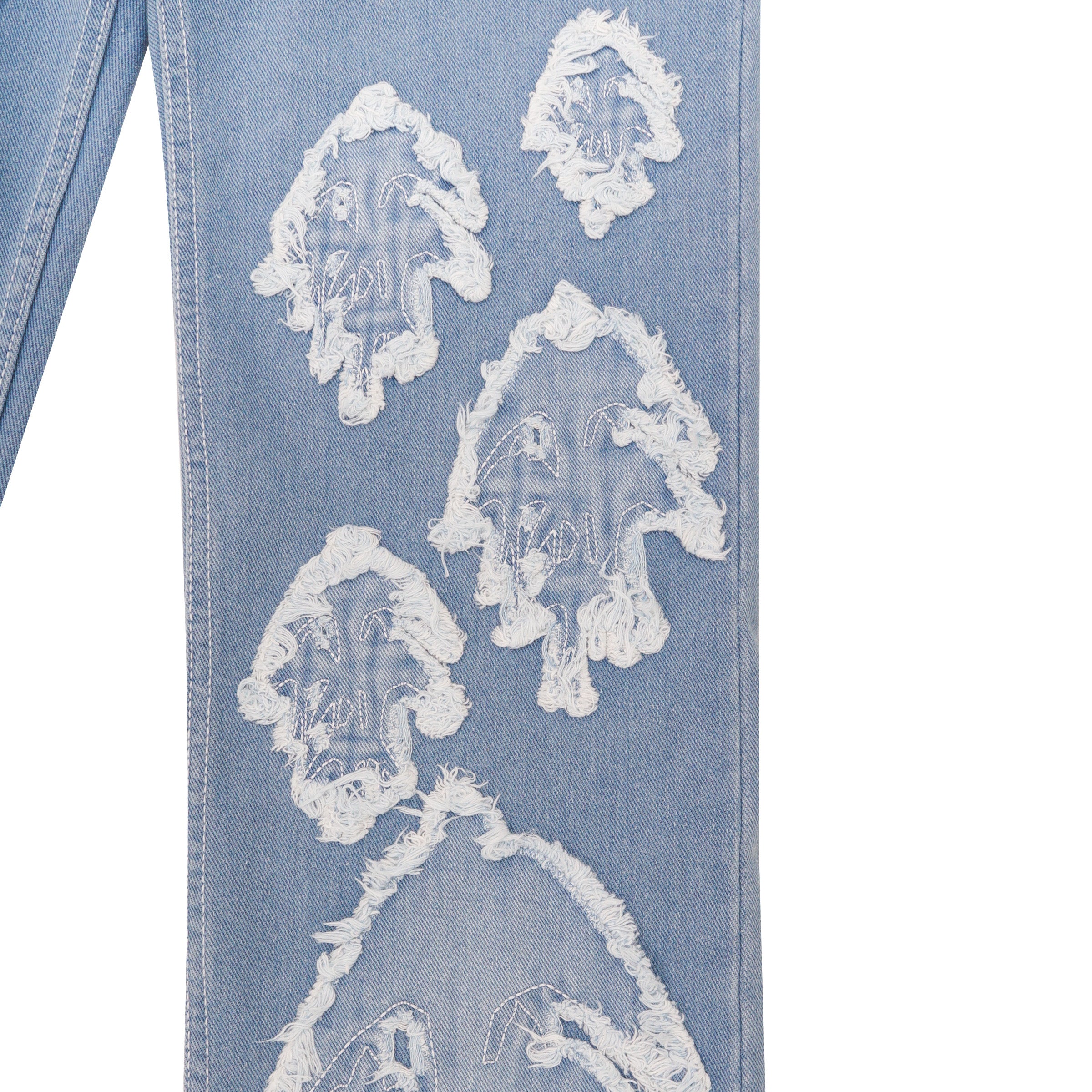 W.Essentiels Label Bleu Cascade Hirondelle Washed Embroidered Baggy Denim Bleach Wash
