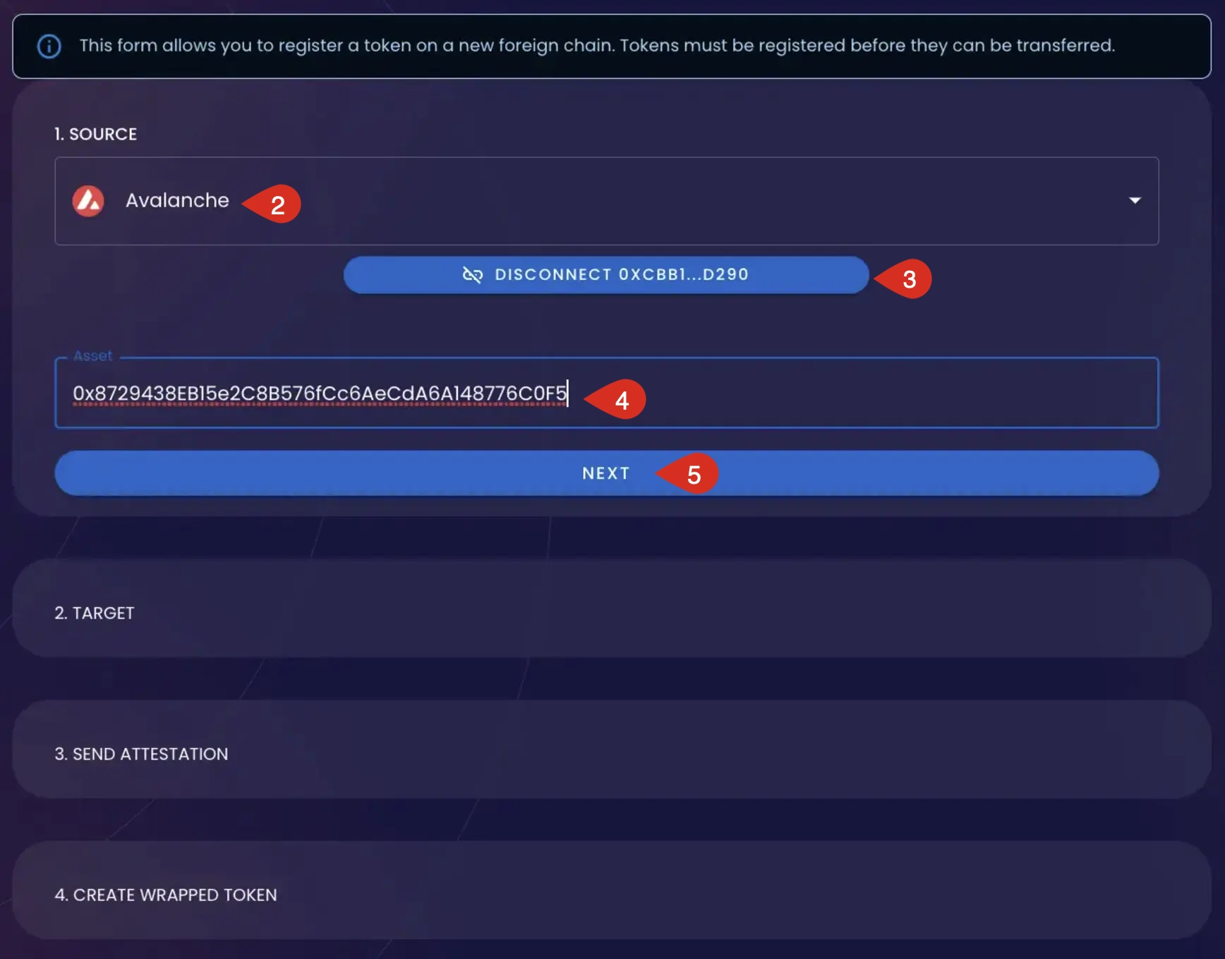 Source Chain Registration Screen